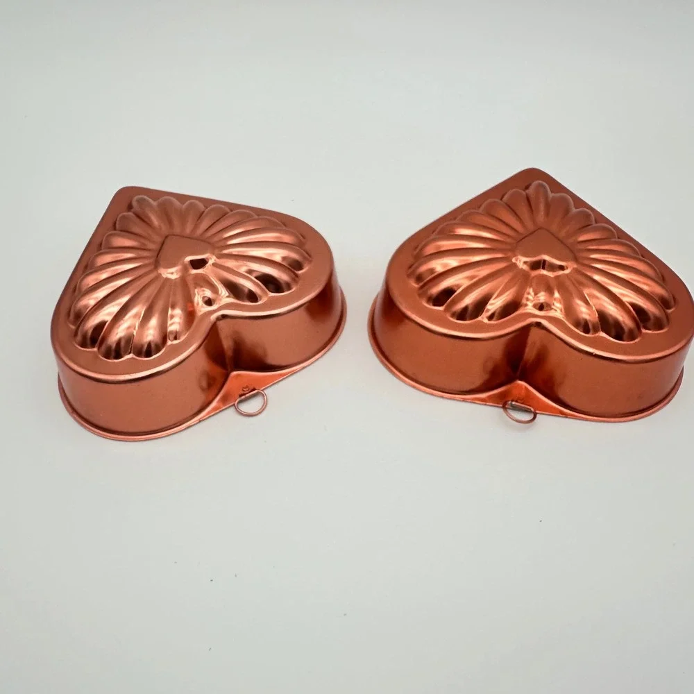 Vintage Copper Heart Jello Mold Set 2pc Sunburst Fluted Wall Hanging Decor